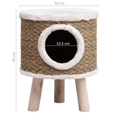 vidaXL Cat House with Wooden Legs 41 cm Seagrass
