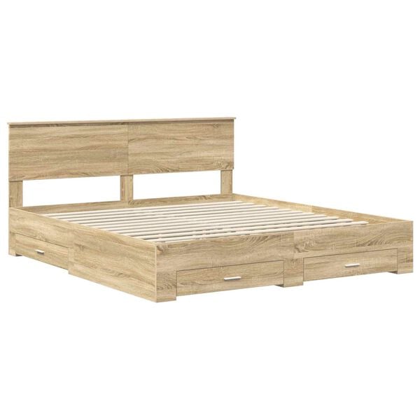 vidaXL Bed Frame with Drawer Sonoma Oak 200 x 200 cm Engineered Wood