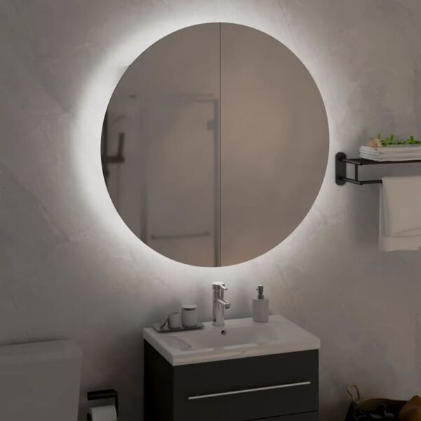 vidaXL Bathroom Cabinet with Round Mirror&LED White 54x54x17.5 cm