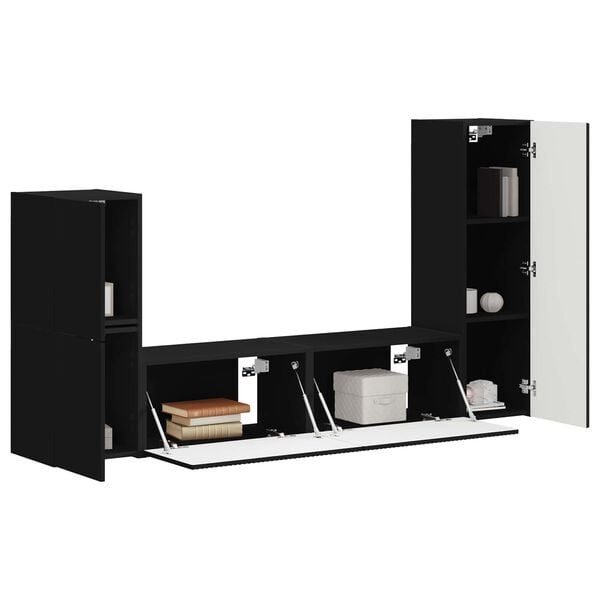 vidaXL TV Cabinet Set Wall-mounted 4 pcs Black Engineered Wood