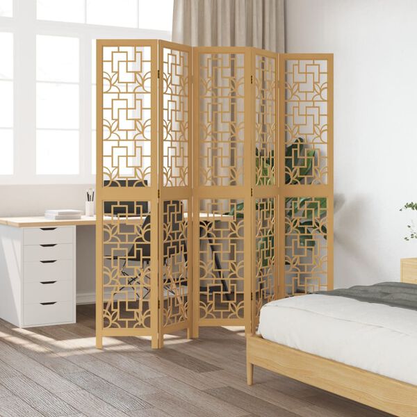 vidaXL Room Divider 5 Panels Brown Solid Wood Paulownia