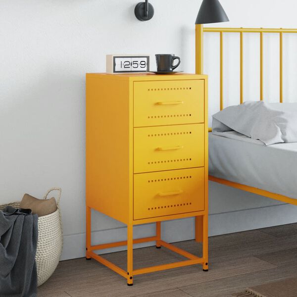 vidaXL Bedside Cabinet Mustard Yellow 36x39x78 cm Steel