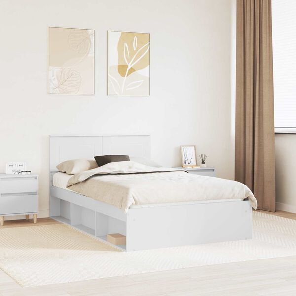 vidaXL Bed Frame with Headboard White 120 x 190 cm Engineered wood