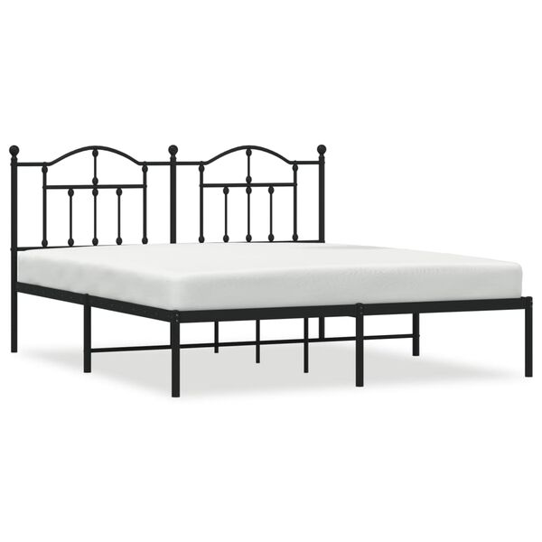vidaXL Metal Bed Frame without Mattress with Headboard Black 180x200cm