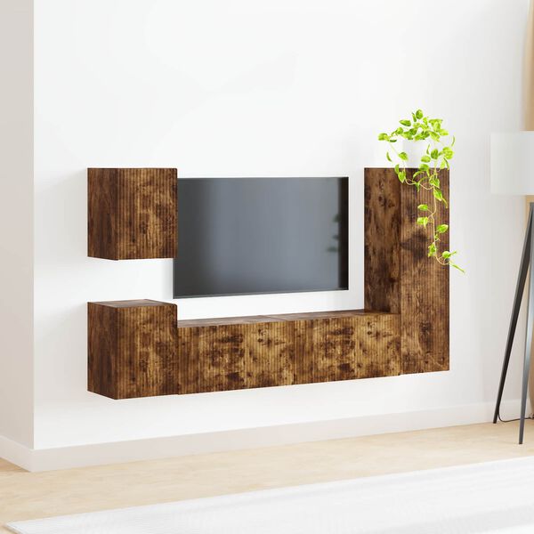 vidaXL TV Cabinet Set Wall-mounted 4 pcs Smoked Oak Engineered Wood