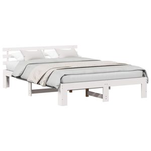 vidaXL Bed Frame with Headboard White 140 x 200 cm Solid Pine Wood