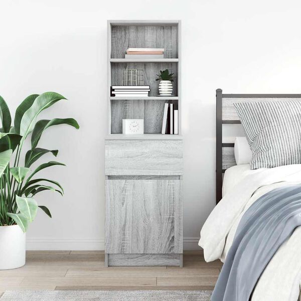 vidaXL Bedside Cabinet Grey Sonoma 39x35x125 cm Engineered Wood
