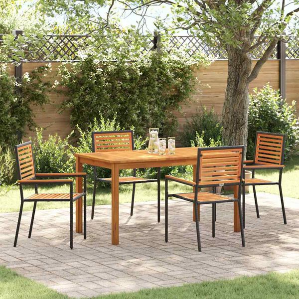vidaXL Garden Dining Set 5 pcs Black Solid Acacia Wood
