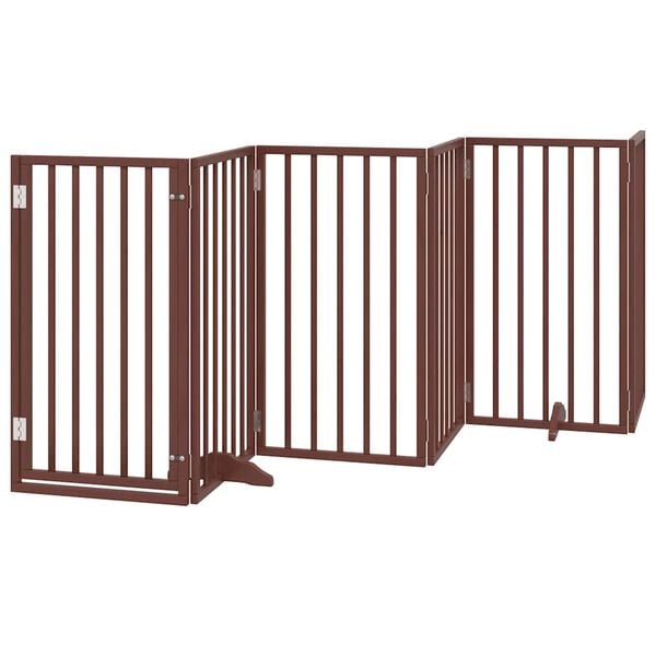 vidaXL Dog Gate with Door Foldable 12 Panels Brown 600 cm Poplar Wood