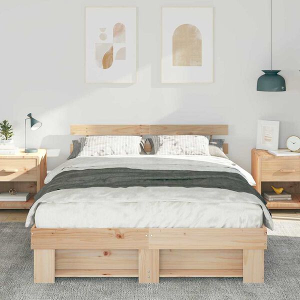 vidaXL Bed Frame with Headboard Brown 160 x 200 cm Solid Pine Wood