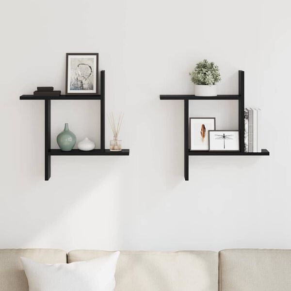 vidaXL Wall Shelves 2 pcs Black 50x12x50 cm Engineered Wood