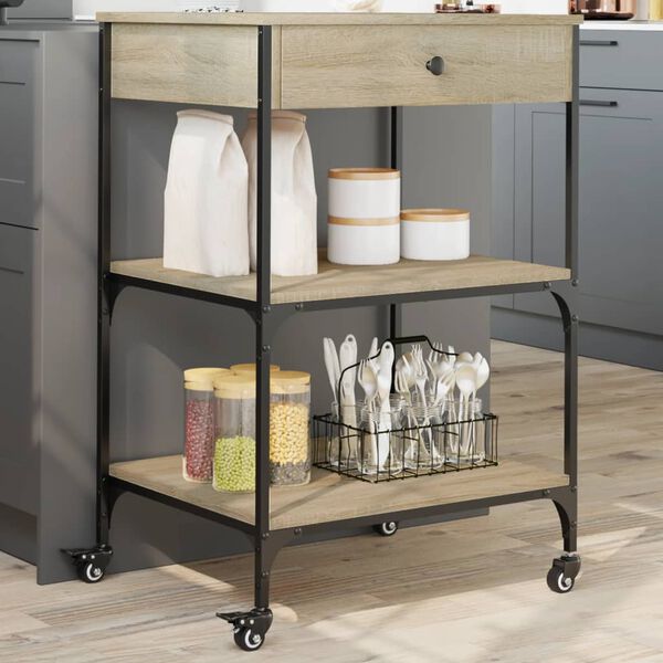 vidaXL Kitchen Trolley Sonoma Oak 60x48x89.5 cm Engineered Wood