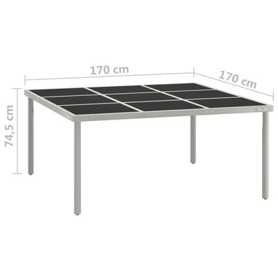 vidaXL Garden Dining Table 170x170x74.5 cm Glass and Steel
