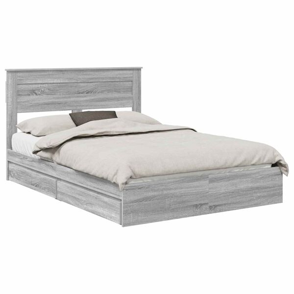 vidaXL Storage Bed Grey Sonoma 160 x 200 cm Engineered Wood