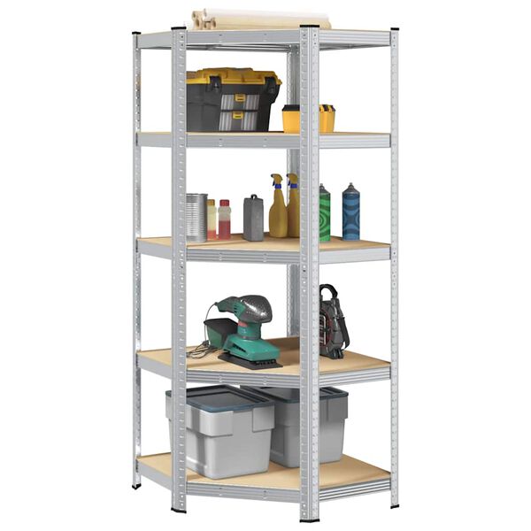 vidaXL 5-Layer Corner Shelf Silver Steel&Engineered Wood