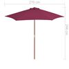 vidaXL Garden Parasol with Wooden Pole 270 cm Bordeaux Red