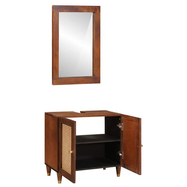 vidaXL Bathroom Cabinet 2 pcs Black and Gold Solid Mango Wood