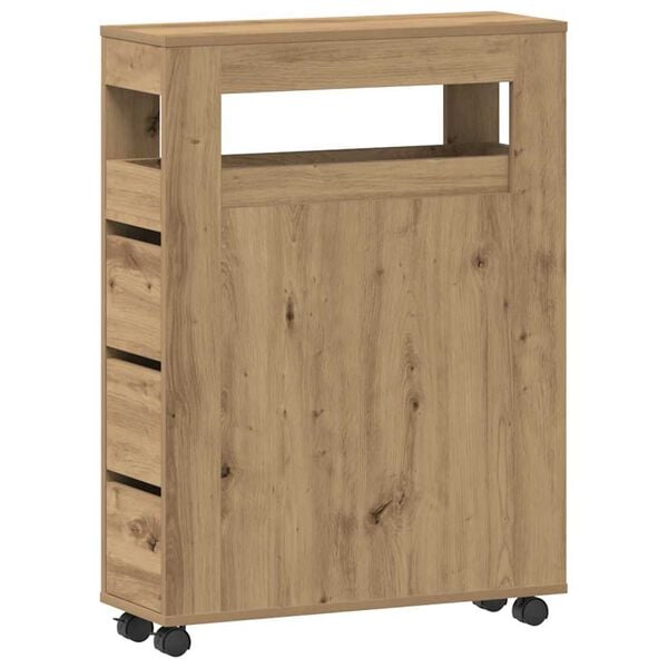 vidaXL Narrow Bathroom Cabinet with Wheels Artisian Oak Engineered Wood
