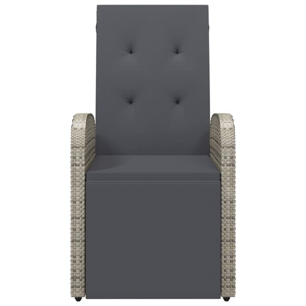 vidaXL Reclining Garden Chair with Cushions Grey Poly Rattan