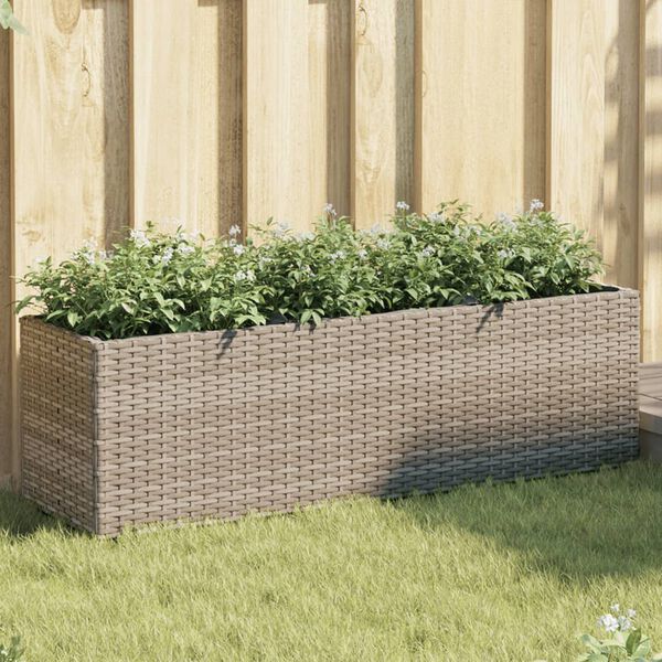 vidaXL Garden Planter with 3 Pots Grey 105x30x32 cm Poly Rattan