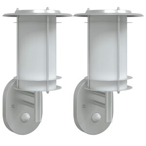 vidaXL Outdoor Wall Lights with Sensors 2pcs Silver Stainless Steel