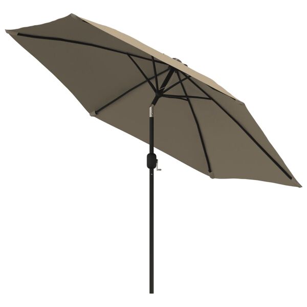 vidaXL Garden Parasol with LED Lights and Steel Pole 300 cm Taupe