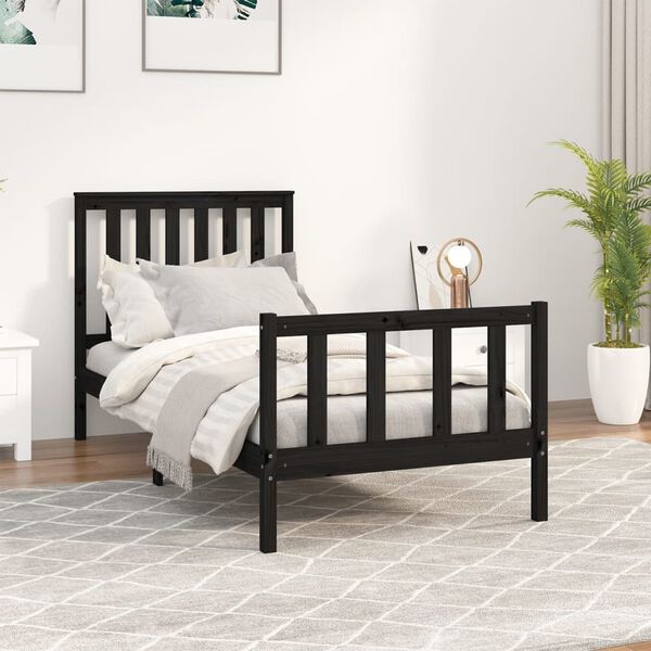 vidaXL Bed Frame without Mattress Black 90x200 cm Solid Wood Pine