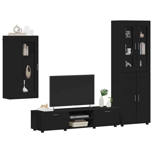 vidaXL TV Cabinet Set with Drawer FLORIN Black Engineered Wood