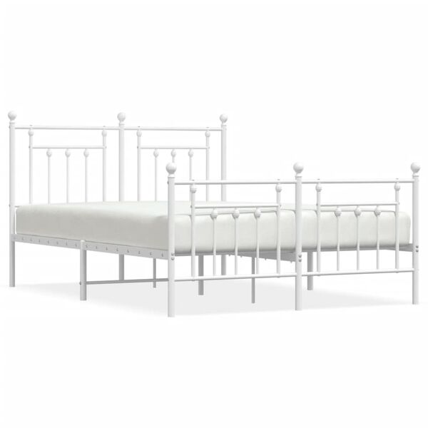 vidaXL Metal Bed Frame without Mattress with Footboard White 140x190cm