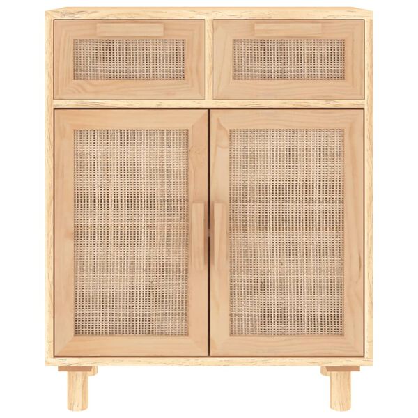 vidaXL Sideboard Brown 60x30x75 cm Solid Wood Pine and Natural Rattan