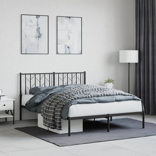 vidaXL Metal Bed Frame without Mattress with Headboard Black 140x190cm