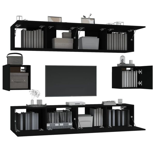 vidaXL 6 Piece TV Cabinet Set Black Engineered Wood
