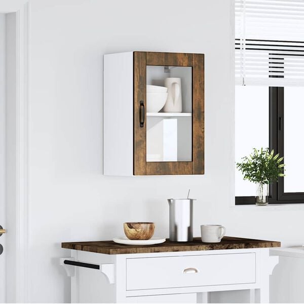 vidaXL Kitchen Wall Cabinet with Glass Door&nbsp;Porto Smoked Oak
