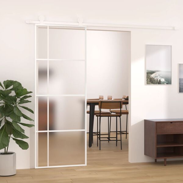 vidaXL Sliding Door Frosted ESG Glass and Aluminium 76x205 cm White