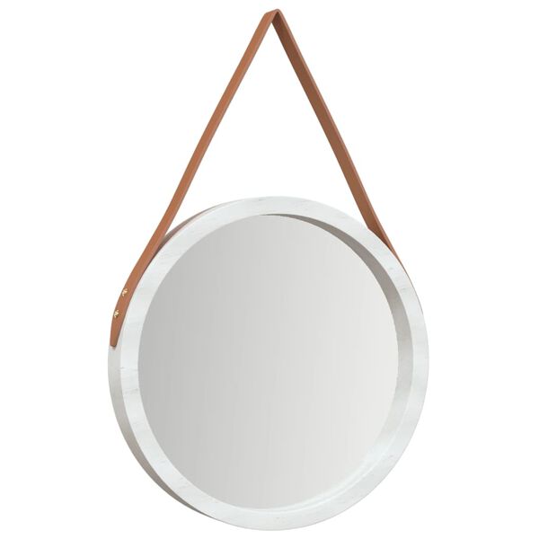 vidaXL Wall Mirror with Strap White &Oslash; 35 cm
