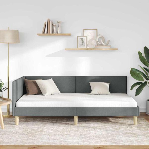 vidaXL Corner Bed Frame with Headboard Dark Grey 90 cm x 190 cm Velvet