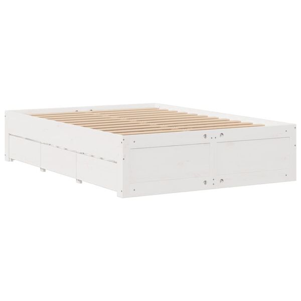 vidaXL Bed Frame without Mattress with Drawers White 160x200 cm Solid Wood Pine
