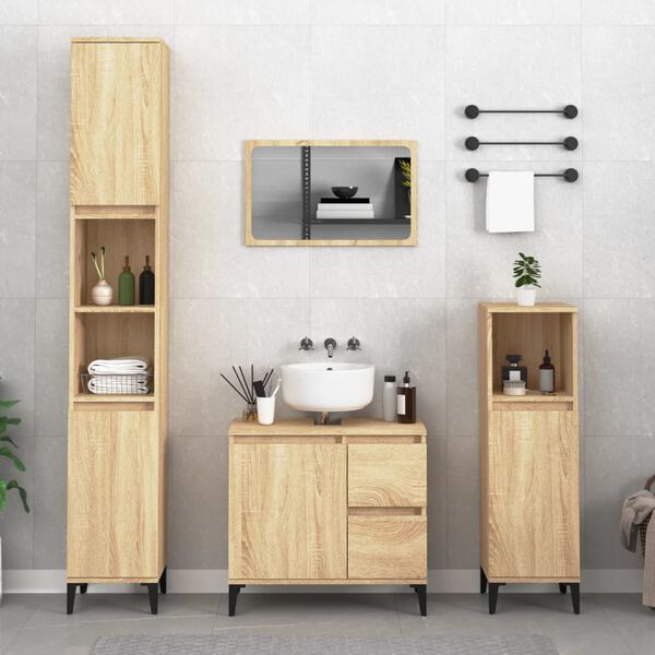 vidaXL Bathroom Cabinet Sonoma Oak 30x30x190 cm Engineered Wood