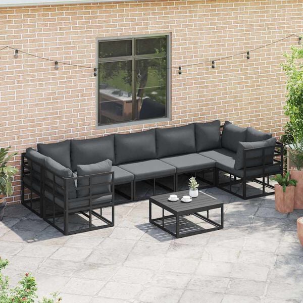 vidaXL Garden Sofa Set with Cushion 7 pcs Black Aluminium