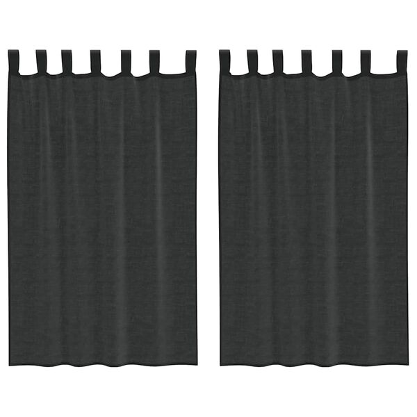 vidaXL Voile Curtains with Tab Top 2 pcs Black