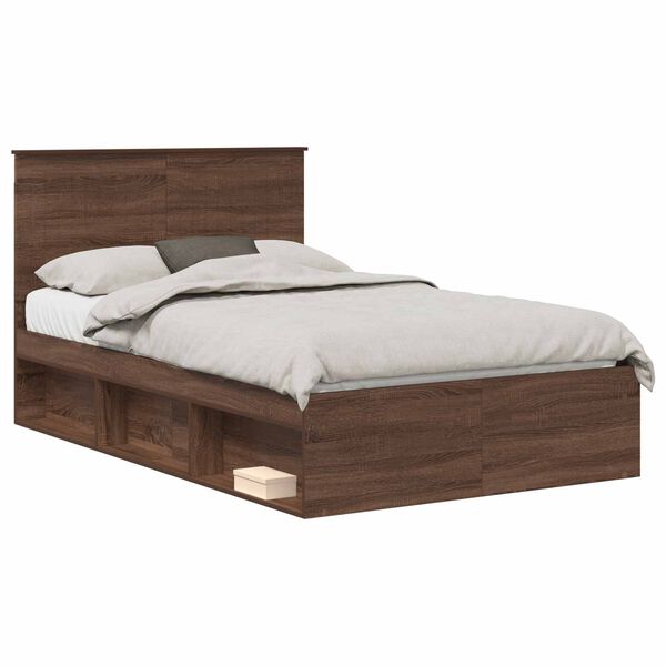 vidaXL Bed Frame with Headboard Brown Oak 120 x 190 cm Solid Pine Wood