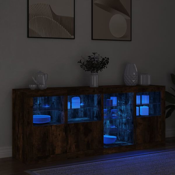 vidaXL Sideboard with LED Lights Smoked Oak 164x37x67 cm