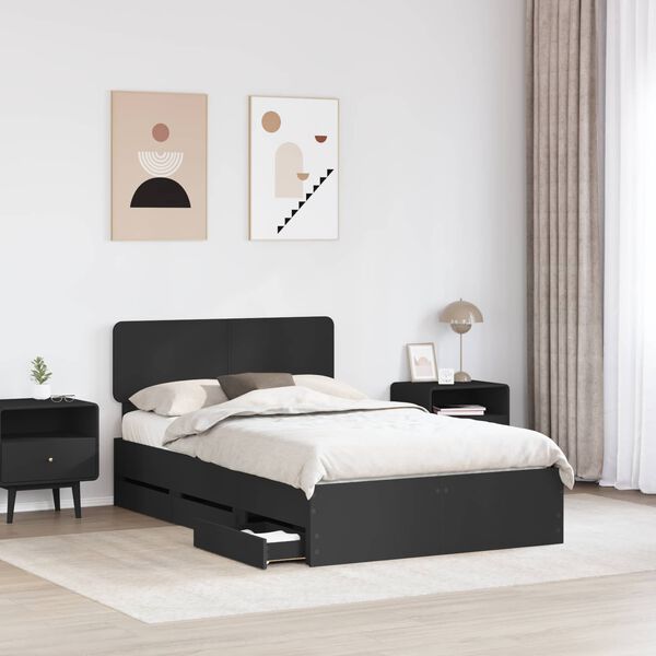 vidaXL Bed Frame with Headboard Black 120 x 200 cm Engineered Wood