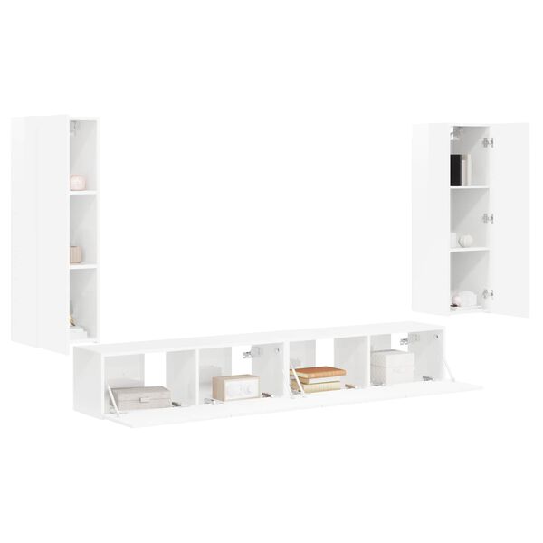 vidaXL TV Wall Cabinet Set 4 pcs High Gloss White Engineered Wood
