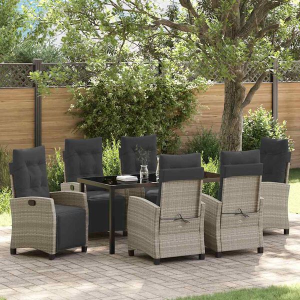 vidaXL Garden Dining Set with Cushion 7 pcs Light Grey Poly Rattan
