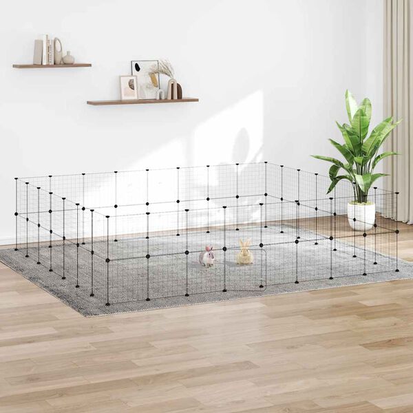 vidaXL 60-Panel Pet Cage with Door Black 35x35 cm Steel