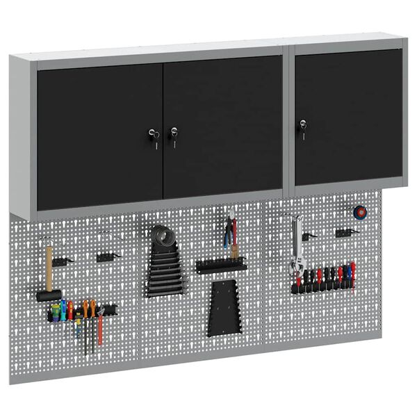 vidaXL Tool Cabinet Set with Shelf 5 pcs Black Powder-Coated Steel