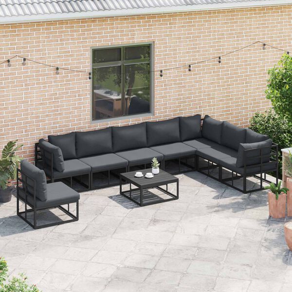 vidaXL Garden Sofa Set with Cushion 8 pcs Black Aluminium