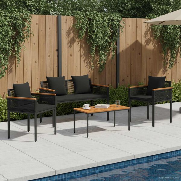 vidaXL Outdoor Furniture Set with Cushion 4 pcs Black PE Rattan