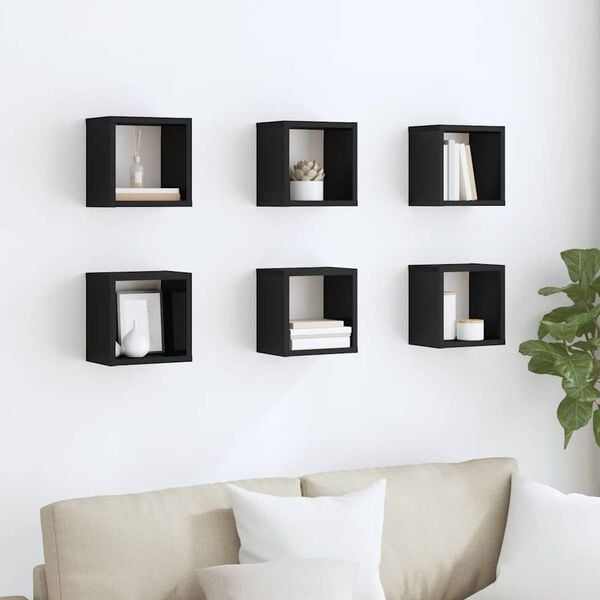 vidaXL Wall Cube Shelves 6 pcs High Gloss Black 22x15x22 cm
